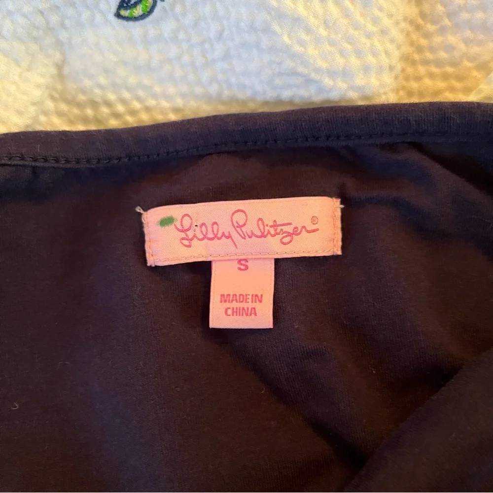 Lilly Pulitzer Navy Knit/White Seersucker "Quinn" Let it Rip Halter Mini Dress S - Picture 8 of 10